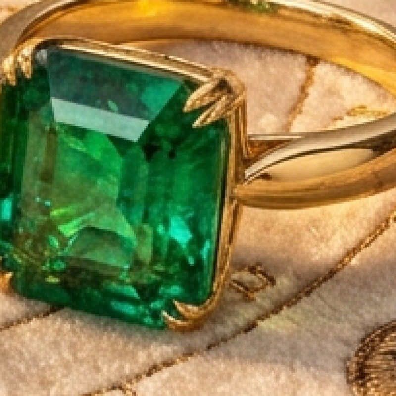 Emerald-Coloured Stone Ring detail